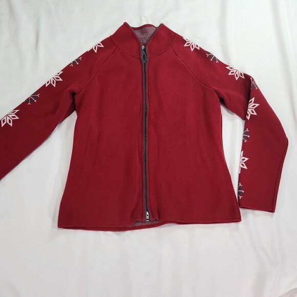 EDDIE Bauer Zip Up Jacket Snowflakes down Sleeve Size Medium Petite Lot D - Picture 6 of 6